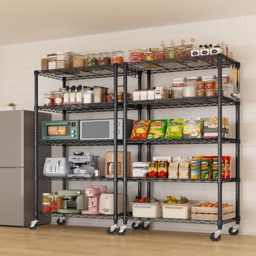 24" W x 18" D x 75" H Wire Storage Shelves with Wheels: 5 Tier Adjustable Metal Shelving Unit, NSF Heavy Duty Kitchen Bakers Rack, Rolling Pantry Shelf Organizer for Closet, Laundry, Garage - size: 24"W x 18"D x 75"H