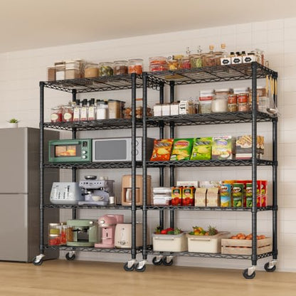 24" W x 18" D x 75" H Wire Storage Shelves with Wheels: 5 Tier Adjustable Metal Shelving Unit, NSF Heavy Duty Kitchen Bakers Rack, Rolling Pantry Shelf Organizer for Closet, Laundry, Garage - size: 24"W x 18"D x 75"H