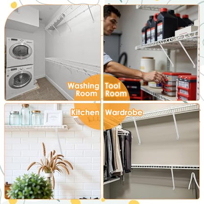 6 Pack Wire Shelf Brackets, Support Brackets for 12 Inch Shelving with Anchors and Screws, Closet Shelving Accessories for Wall Installation White