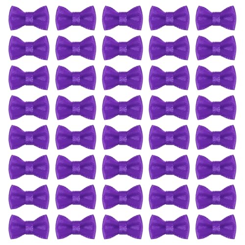 MECCANIXITY 100 Pcs Mini Ribbon Bow 0.8" Mini Fabric Satin Ribbon Flower Bows for Craft DIY Sewing Wedding Birthday Party, Purple - color: Purple