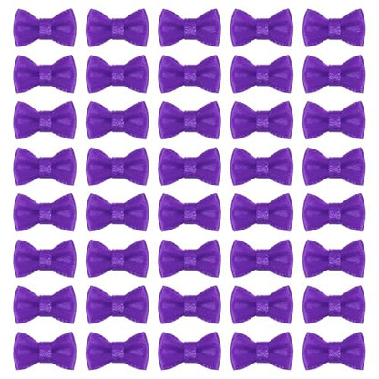 MECCANIXITY 100 Pcs Mini Ribbon Bow 0.8" Mini Fabric Satin Ribbon Flower Bows for Craft DIY Sewing Wedding Birthday Party, Purple - color: Purple