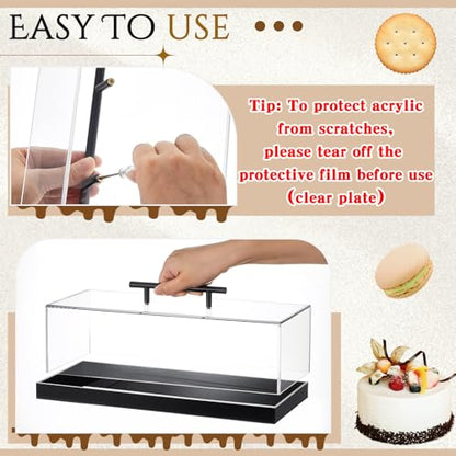 FoldTier 2 Pcs Acrylic Pastry Display Case, Bakery Dessert Tray, Black