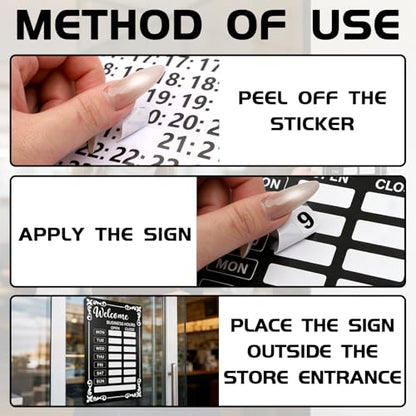 Business Hours Open Closed Sign Kit - Double Sided PVC Hanging Flip Sign, Store Operating Hours Indicator, Reversible Store Signs for Stores, Office, Coffee Bar, Restaurant, Glass Door & Window