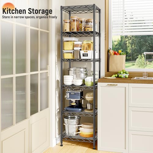 DurayLoly 15.8" W 6-Tier Narrow Wire Shelving, Adjustable Shelves, Kitchen - size: 15.8"W x 11.8"D x 63"H