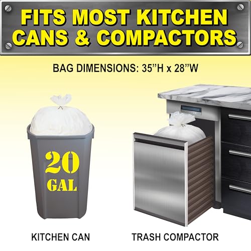 Brute Super Tuff Heavy Duty 2.2 MIL Kitchen Compactor Bags, Twist Tie Closure, White, Clean Fresh Scent with Odor Protect Technology, 20 Gallon, 20 Count (Pack of 6) - size: 20 Count (Pack of 6), style: Compactor (20 Gallon)