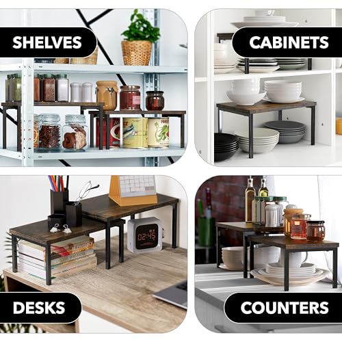 Simple Houseware Stackable Cabinet Counter Shelf Wooden Top, Rustic Brown - color: Rustic Brown, size: Standard