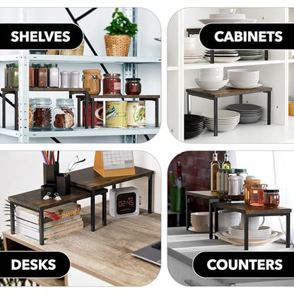 Simple Houseware Stackable Cabinet Counter Shelf Wooden Top, Rustic Brown - color: Rustic Brown, size: Standard