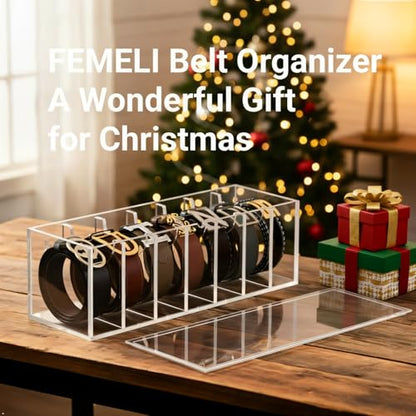 FEMELI Acrylic Belt Organizers for Closet 7-Slots Belt box with Dust Cover - size: 7 Compartments with Lid