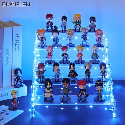 5 Tier Acrylic Risers with Blue LED Light - Acrylic Display Stands for Countertop Organizer, Collections and Cosmetics - color: Clear with Blue Light