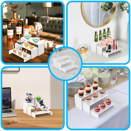 6 PCs Acrylic Display Risers 3 Tier Shelf Stand (White) - color: White 6 PCs