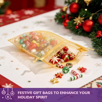 PACKINNO 100pcs Gold Organza Bags, Sheer Organza Bags 4x6 Inch, Small Mesh Bag, Drawstring Gift Bags for Party, Jewelry, Candy, Christmas, Festival, Bathroom Soaps, Makeup - color: Gold