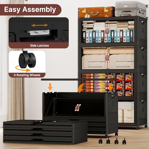 1120QT Extra Large Stackable Storage Bins with Lids & Wheels - color: Black-60Gal, size: 5Pack with 1 top lid
