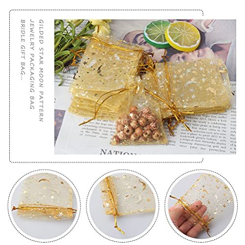SUMAJU 100 Gold Moon Star Organza Favor Bags with Drawstring 2.7x3.5 Inch - color: Gold 2.7x3.5 Inch