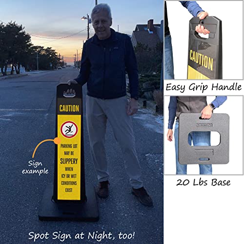 SmartSign Parking Lot Slippery When Icy Or Wet LotBoss Vertical Panel Sign Kit with Rubber Base, Double-Sided, 7.875" x 35.5" 3M Engineer Grade Reflective Parking Lot Sign, Plastic Frame, USA-Made - color: 7.875" x 35.5" - EG Reflective Lotboss Sign Kit