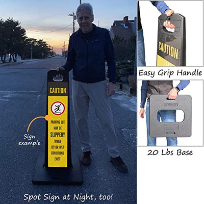 SmartSign Parking Lot Slippery When Icy Or Wet LotBoss Vertical Panel Sign Kit with Rubber Base, Double-Sided, 7.875" x 35.5" 3M Engineer Grade Reflective Parking Lot Sign, Plastic Frame, USA-Made - color: 7.875" x 35.5" - EG Reflective Lotboss Sign Kit