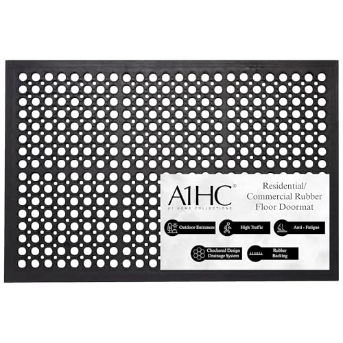 A1HC Anti Fatigue Rubber Floor Mat Non-Slip Restaurant Mat for Floors Bar Drainage Mat Commercial Doormat Utility Mat for Garage Home Pool Entry 32 x 47 Inches - size: 47"L x 32"W x 0.6"Th