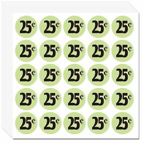 DUGUTUL 500pcs 25-Cent Price Stickers for Garage Sale and Yard Sale | 25 Cent Price Tags Labels | Super Bright & Jumbo 1" Diameter | Preprinted Price Labels | Garage Sale Stickers - color: 25 Cent