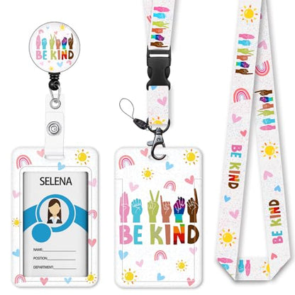 Lanyard, Id Badge Holder，Teacher Card Retractable Reel, Be Kind - color: Hand Sign