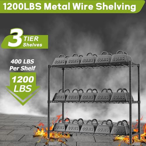 45" Small Wire Shelving Unit, 3-Tier Utility Storage Rack - color: Black, size: 45" L x 20" W x 47" H