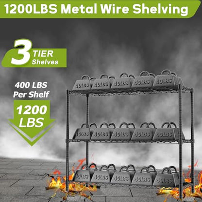 45" Small Wire Shelving Unit, 3-Tier Utility Storage Rack - color: Black, size: 45" L x 20" W x 47" H