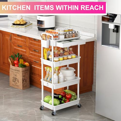 Goovilla 4 Tier Rolling Utility Cart Organizer with Removable Drawer, White - size: 4 Tier, style: White