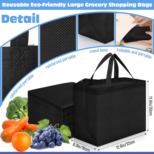 Windyun Reusable Grocery Bags Non Woven with Handles - color: Black