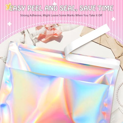 FUNFERY 6.3x9.4in Holographic Mylar Poly Mailers Self Sealing Adhesive Bag - color: Holographic Self Adhesive-50P, size: 6.3x9.4 inch