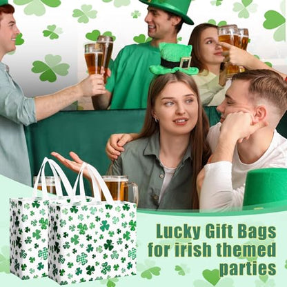 Abbylike 30 Pcs St Patrick's Day Lucky Gift Bag Large Irish Gift Bags Shamrock Candy Green Non Woven Bags for Party Favor - style: Shamrock