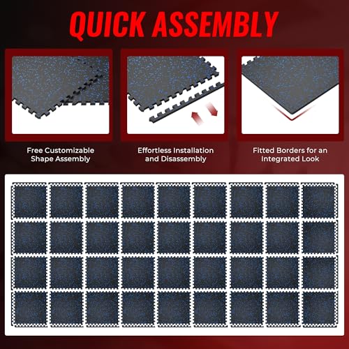 SUPERJARE 0.79'' Extra-Thick 36 Pcs 144 Sq Ft Exercise Equipment Mats - color: Black/Blue, size: 36 Tiles (144 Sq Ft)