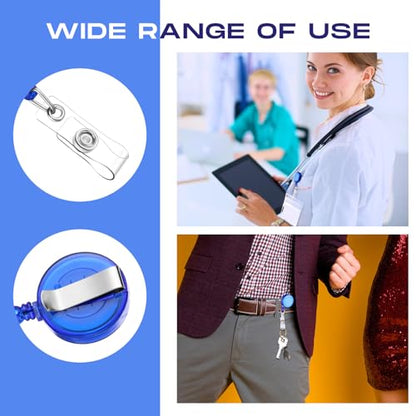 Zonon 100 Pcs Retractable Badge Reel ID Holder with Clip,Transparent Blue - color: Transparent Blue