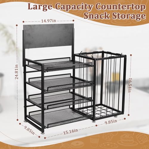 Bfttlity 4-Tier Snack Organizer for Office Kitchen Counter Display, Black - color: Black