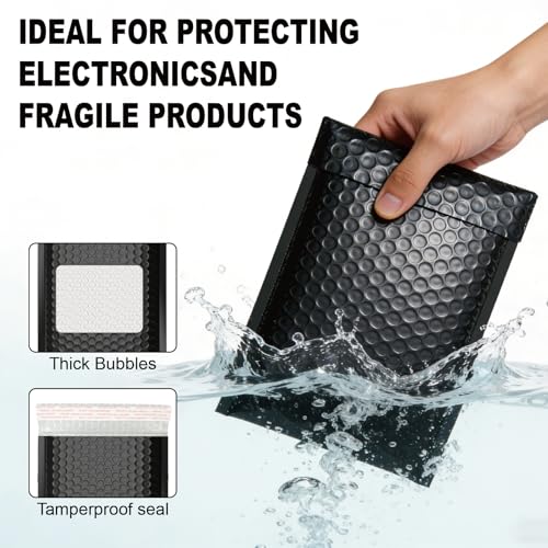 100PC Bubble Mailers 6x10 Inch, Black Self-Sealing Padded Shipping Envelopes, Waterproof Cushioned Mailers Bulk for Small Business, eCommerce, Packaging, Mailing & Shipping Supplies