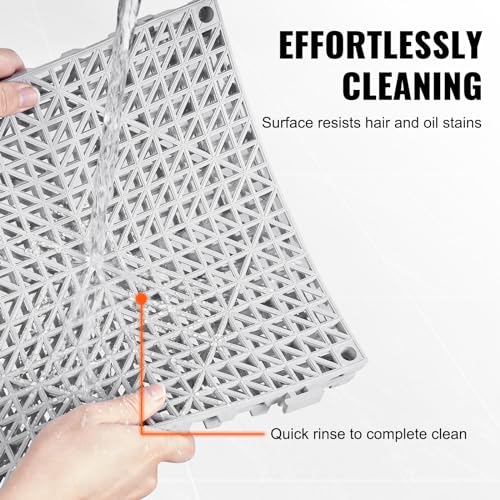 VEVOR Modular Interlocking Cushion, 50 Pack 12" x 12" Splicing Drainage Mats, Soft PVC Interlocking Drainage Floor Tiles, Non-Slip Drainage Holes for Restroom, Bathroom, Kitchen, Pool, Wet Areas, Gray - color: Grey