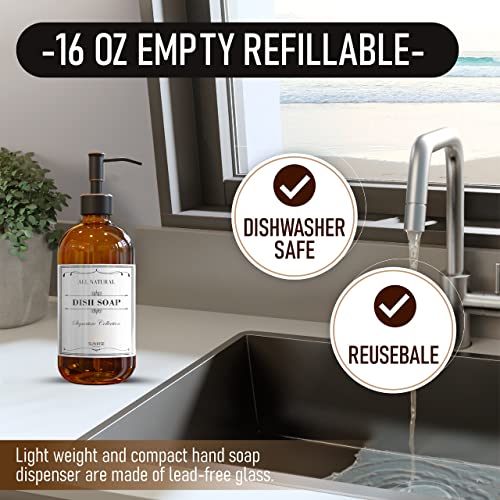 Sunrise Premium Amber Glass Soap Dispenser with Rubbed Bronze Pump, 2 Pack - color: Oil Rubbed Bronze Ss Pump - Amber Glass