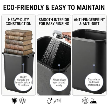 12 Pack Black Garbage Can, 3.25 Gallon Bathroom Trash Can Set, Small Waste Basket for Bedroom Office, Plastic Durable Trash Bin for Kitchen, Fits Under Desk, Sink, Cabinet, Bulk Commercial Trash Cans
