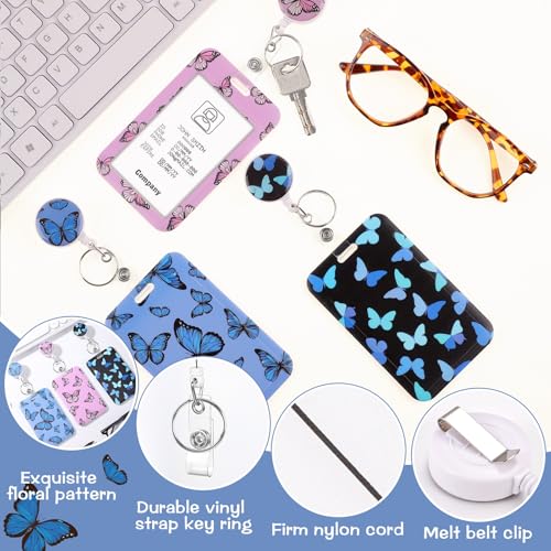 3 Pack Butterfly Badge Holder with Retractable Reel, Vertical Id Case - color: Butterfly