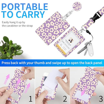 ID Badge Holder with Lanyard,Fashionable Retractable Badge Holders Reels with Lanyards Adjustable, for Women Kids Teacher Nurses Doctor Student(Purple Groovy Flower) - color: Purple Groovy Flower