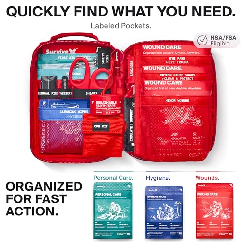 SurviveX Small First Aid Kit, Emergency Kit for 1-2 People
