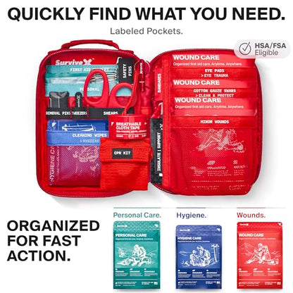 SurviveX Small First Aid Kit, Emergency Kit for 1-2 People