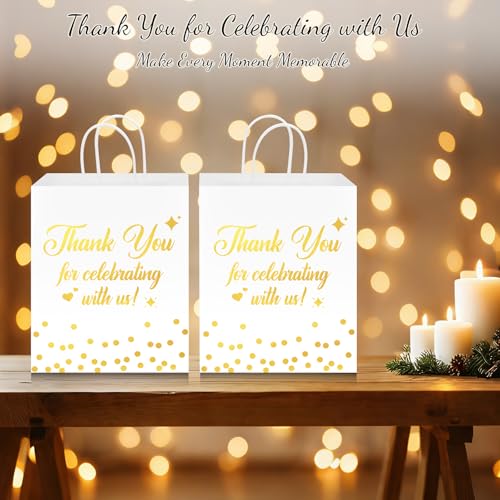 QIELSER 30 Pack Thank You Gift Bags, White and Gold Wedding Gift Bags for Guests, 8 x 4.75 x 10 in Thickened Kraft Paper Bags with Handles, Wedding Welcome Bags for Parties, Showers & Events - color: White