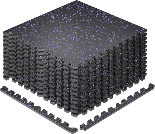 SUPERJARE 0.79'' Extra-Thick 12 Pcs 48 Sq Ft Exercise Equipment Mats - color: Black/Purple, size: 12 Tiles (48 Sq Ft)