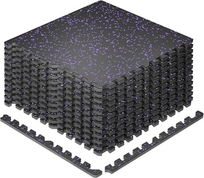 SUPERJARE 0.79'' Extra-Thick 12 Pcs 48 Sq Ft Exercise Equipment Mats - color: Black/Purple, size: 12 Tiles (48 Sq Ft)