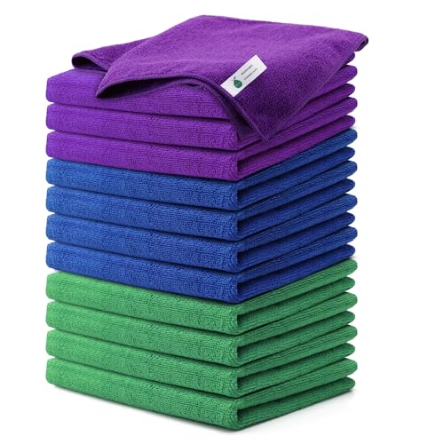 Multi-Use Microfiber Cleaning Cloths 12 Pack, 16 x 16 Inch - color: Multicolor