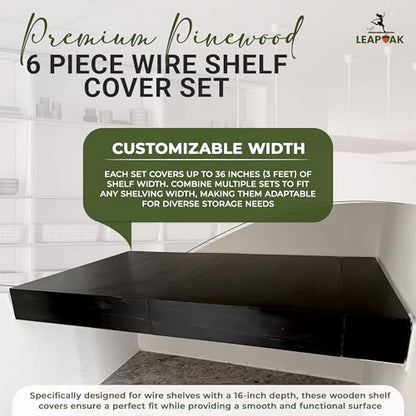 Wooden Shelf Covers for 16-Inch Deep Wire Racks, 1, Black, 36"W x 16"D - color: Black