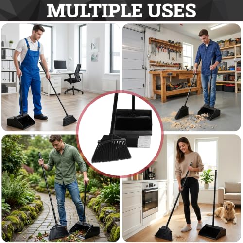 KLEEN HANDLER 48.5" Broom with Dustpan Combo Set with Long Handle, 1 Pack