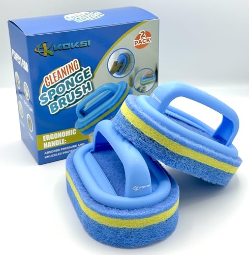 KOKSI 2-Piece Cleaning Brush for Bathroom Kitchen Bathtub Toilet Cleaner All Purpose Shower Sponge Scrubbing Brush with Ergonomic Handle