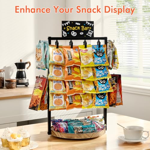Poyilooo Chip Rack Display Stand, 4 Tier 32 Clips Snack Bar Organizer