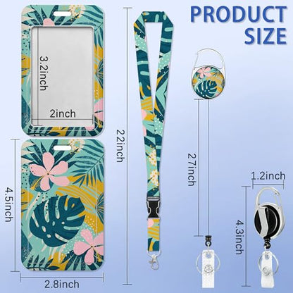 Boho Foliage Botanical Tropical Palm Leaves and Floral Lanyards for ID Badges, Badge Holder with Breakaway Lanyard, Badge Lanyard with Retractable Badge Reel Clip, Teacher Doctor Office Employees - color: Boho Tropical Palm Leaves