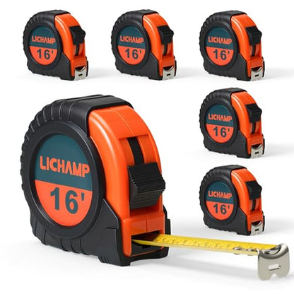 Lichamp 6 Pack 16ft Tape Measure Retractable 3/4in with 1/8 Fractions