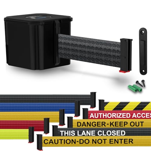 Wall Mounted Black Retracta-Belt 15' Black Belt Barrier - color: Black Case w/ Black Belt, size: 15' Belt